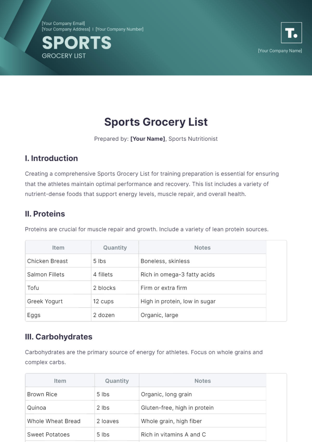 Sports Grocery List Template - Edit Online & Download