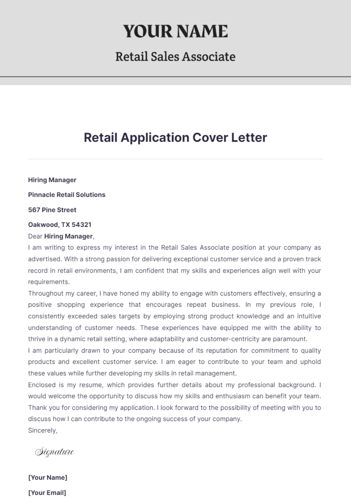 Retail Application Cover Letter - Edit Online & Download