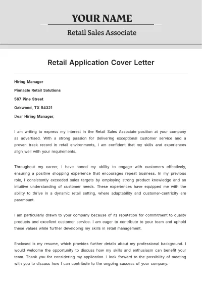 Free Retail Application Cover Letter to Edit Online