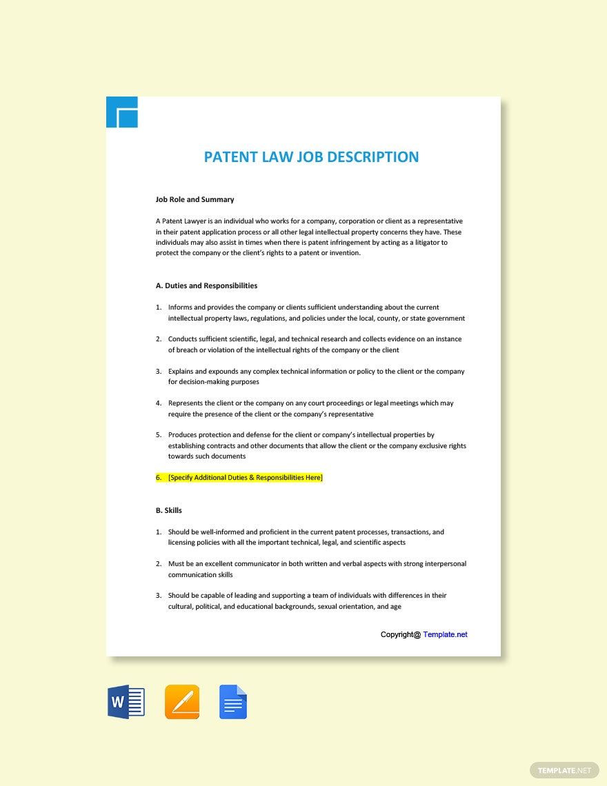Patent Law Job Ad and Description Template