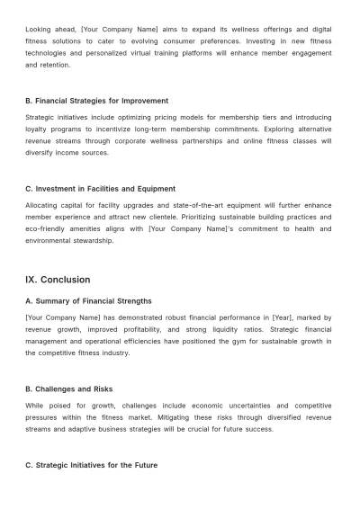 Free Gym Financial Report Template to Edit Online