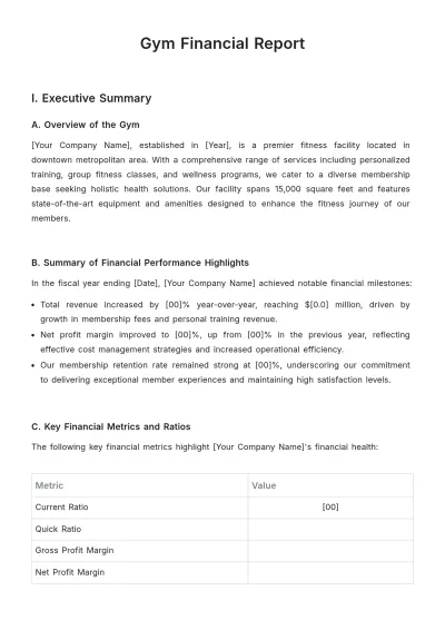 Free Gym Financial Report Template to Edit Online
