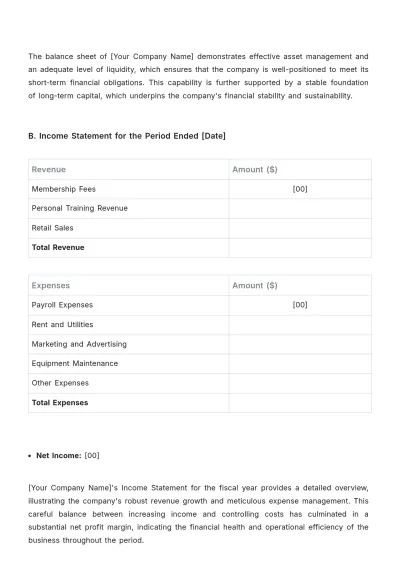 Free Gym Financial Report Template to Edit Online