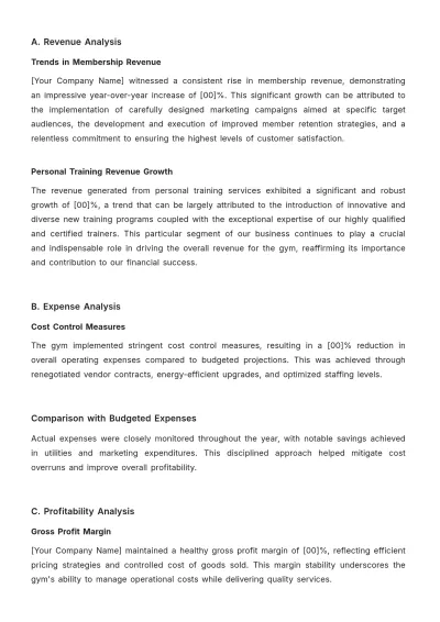 Free Gym Financial Report Template to Edit Online