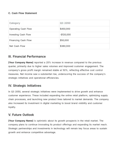 Free Retail Market Quarterly Report Template to Edit Online