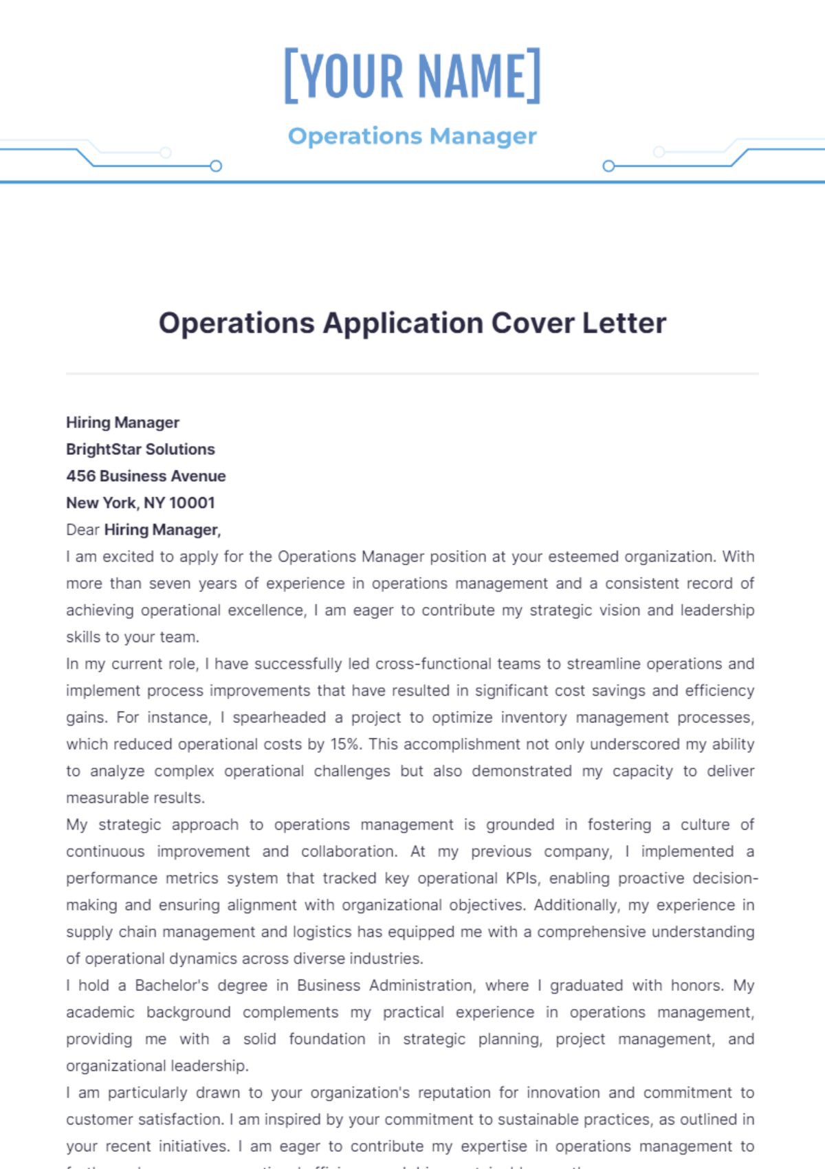 Operations Application Cover Letter - Edit Online & Download