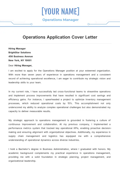 Free Operations Application Cover Letter to Edit Online