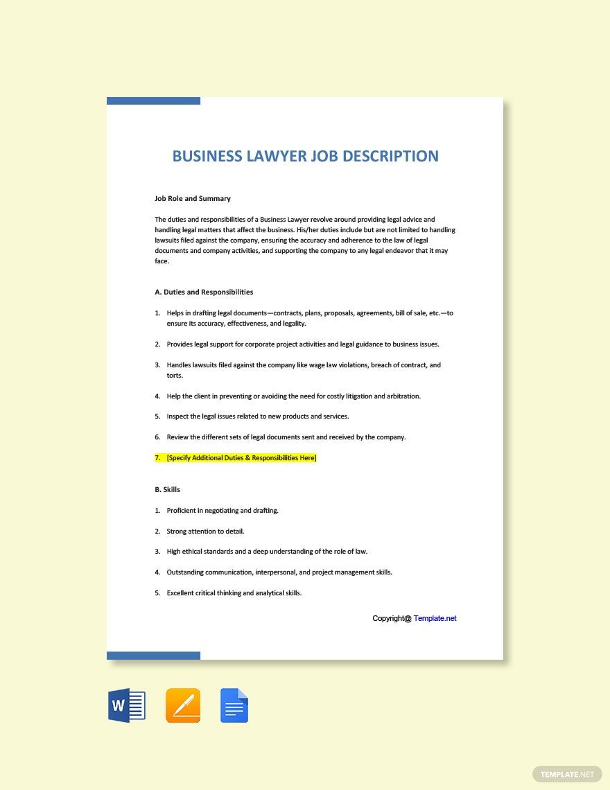 Business Lawyer Job Ad and Description Template
