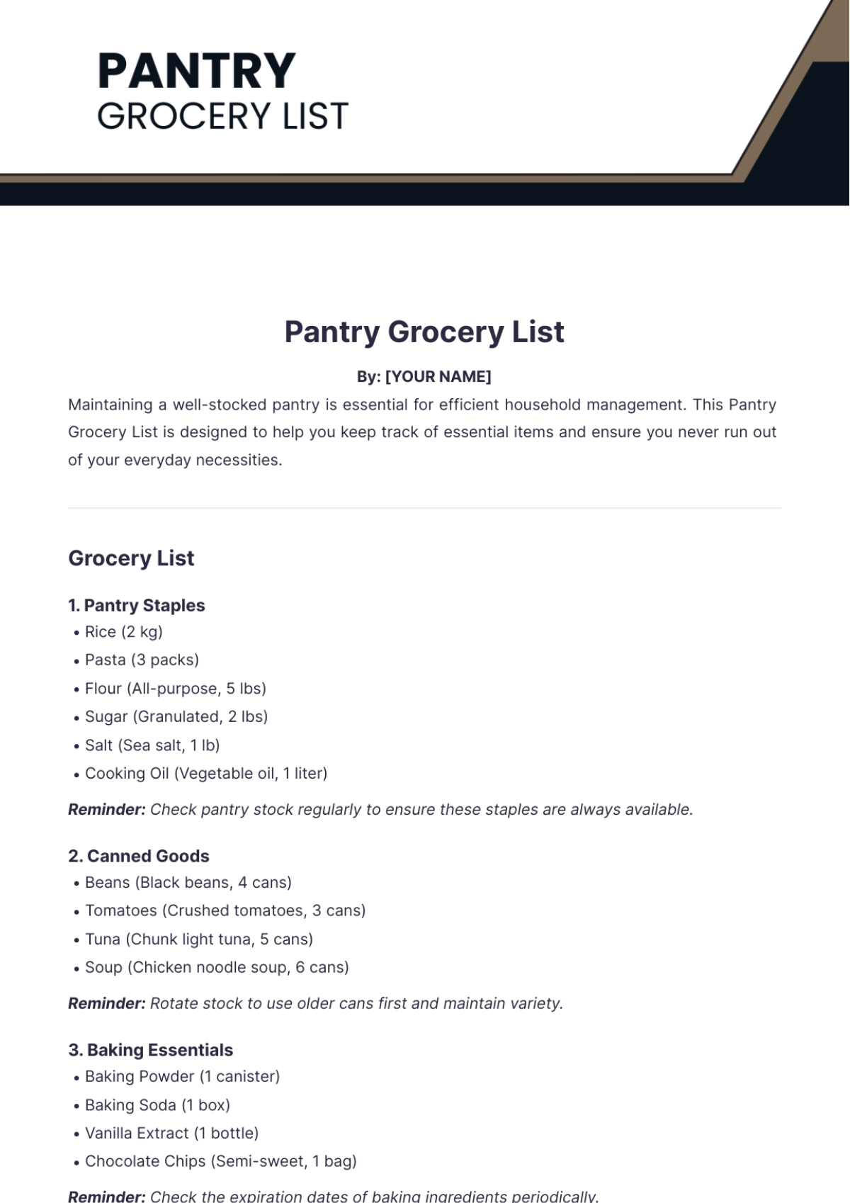 Pantry Grocery List Template - Edit Online & Download