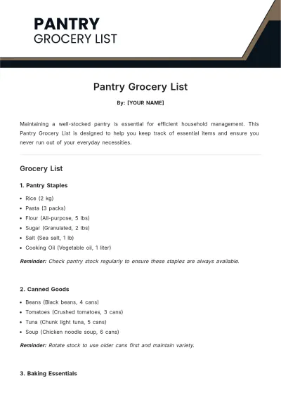 Free Pantry Grocery List Template to Edit Online