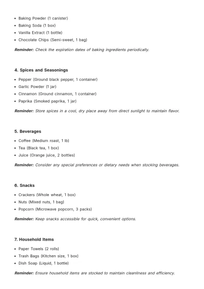 Free Pantry Grocery List Template to Edit Online
