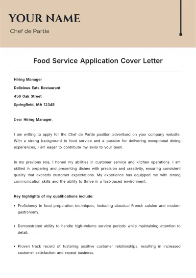 Free Food Service Application Cover Letter to Edit Online