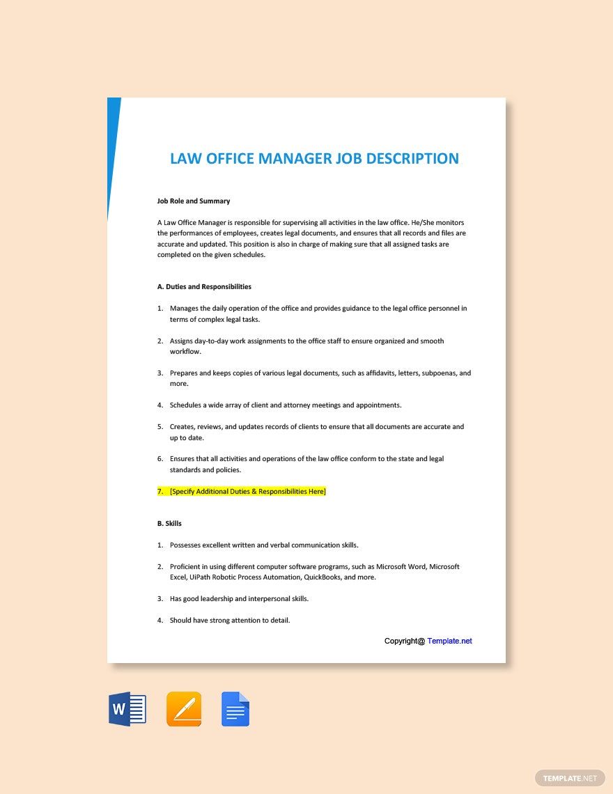 Law Office Manager Job Ad and Description Template