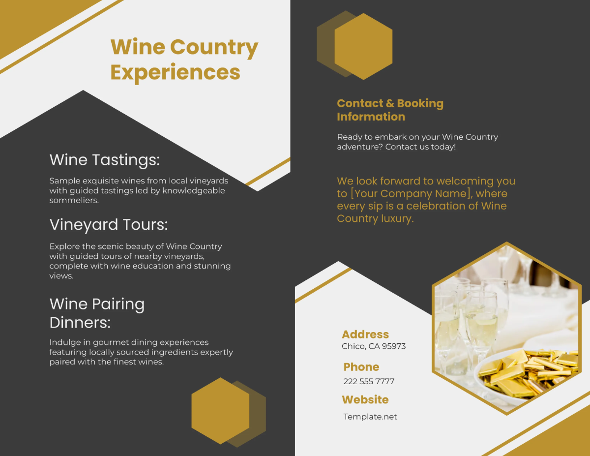 Free Wine Country Hotel Bi-Fold Brochure Template to Edit Online
