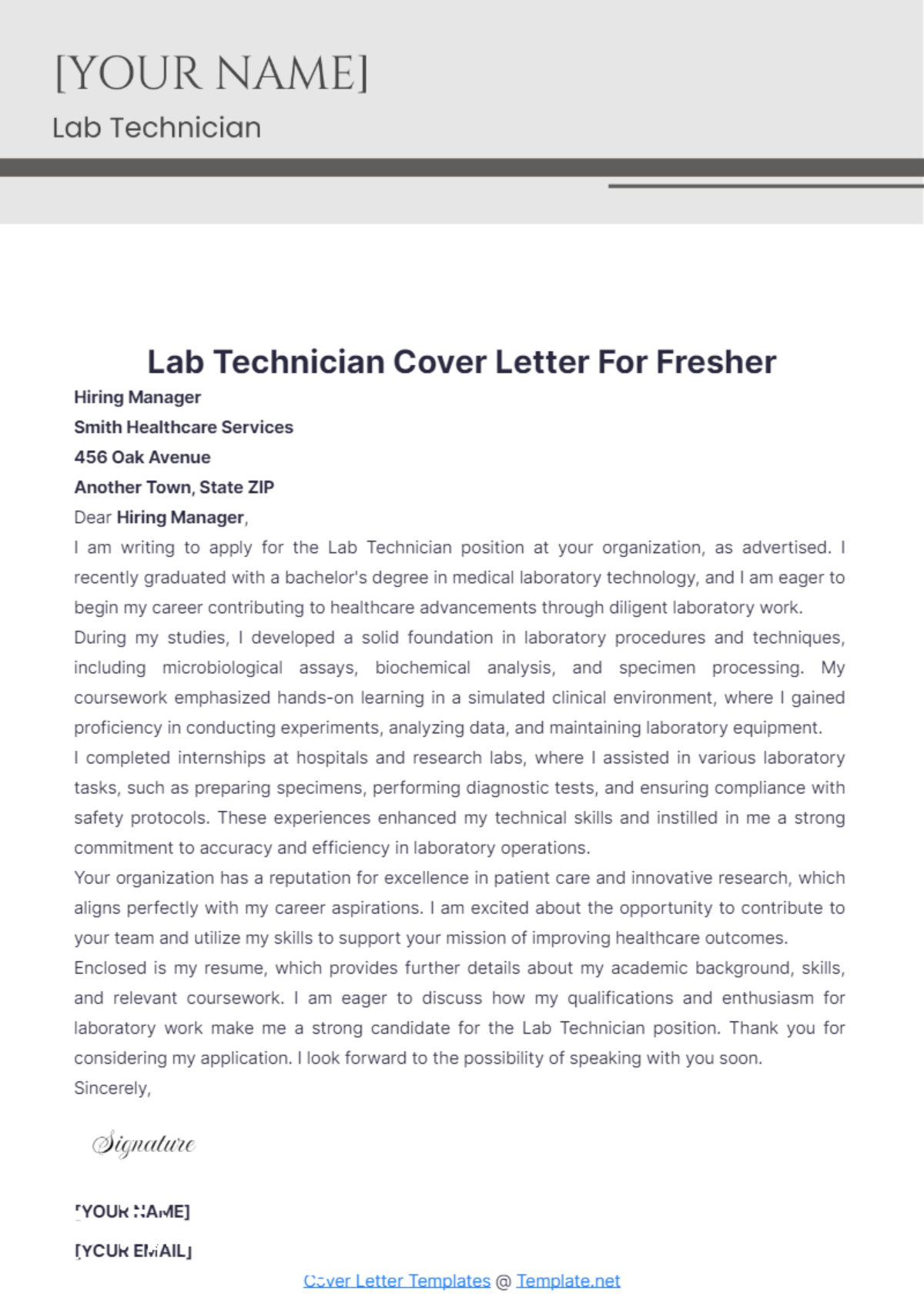 Lab Technician Cover Letter For Fresher - Edit Online & Download