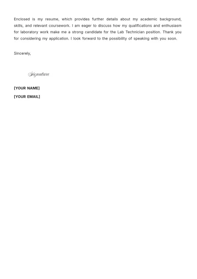 Free Lab Technician Cover Letter For Fresher to Edit Online