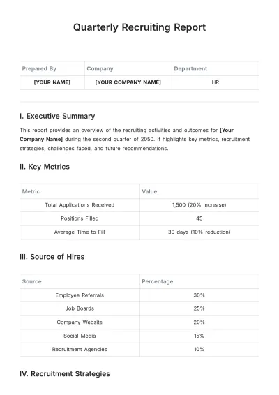 Free Quarterly Recruiting Report Template to Edit Online