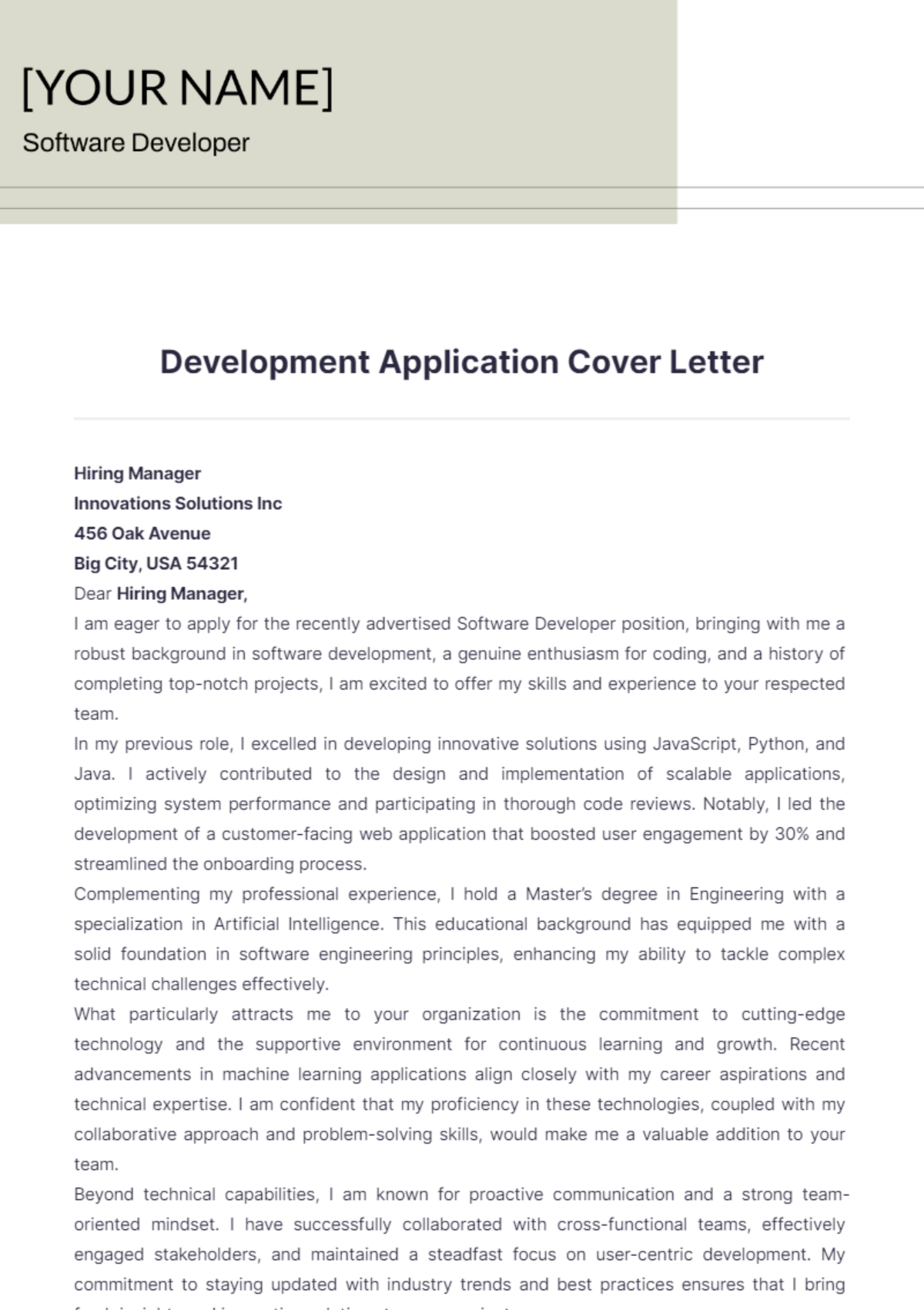 Development Application Cover Letter - Edit Online & Download