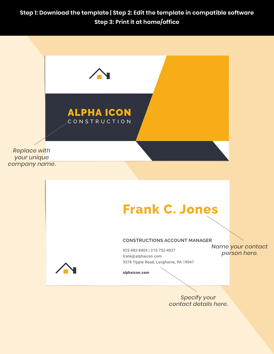 Construction Company Business Card Template