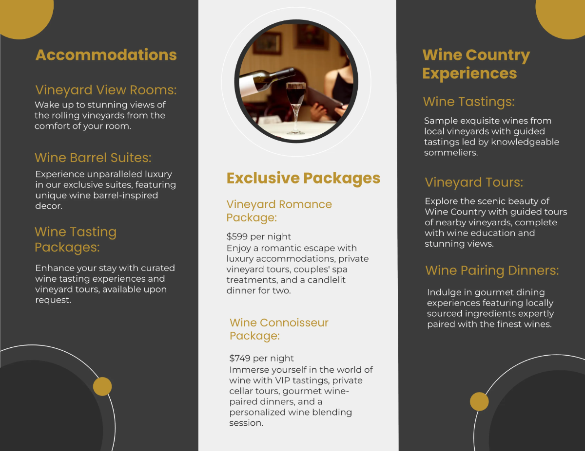 Free Wine Country Hotel Tri-Fold Brochure Template to Edit Online