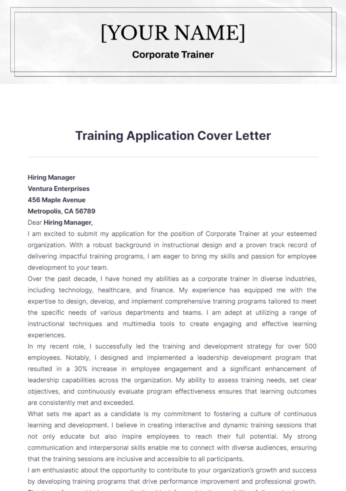 Training Application Cover Letter - Edit Online & Download