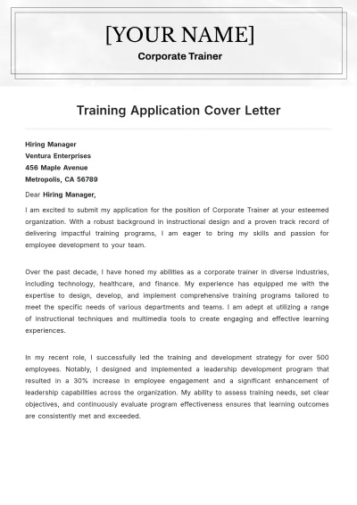 Free Training Application Cover Letter to Edit Online