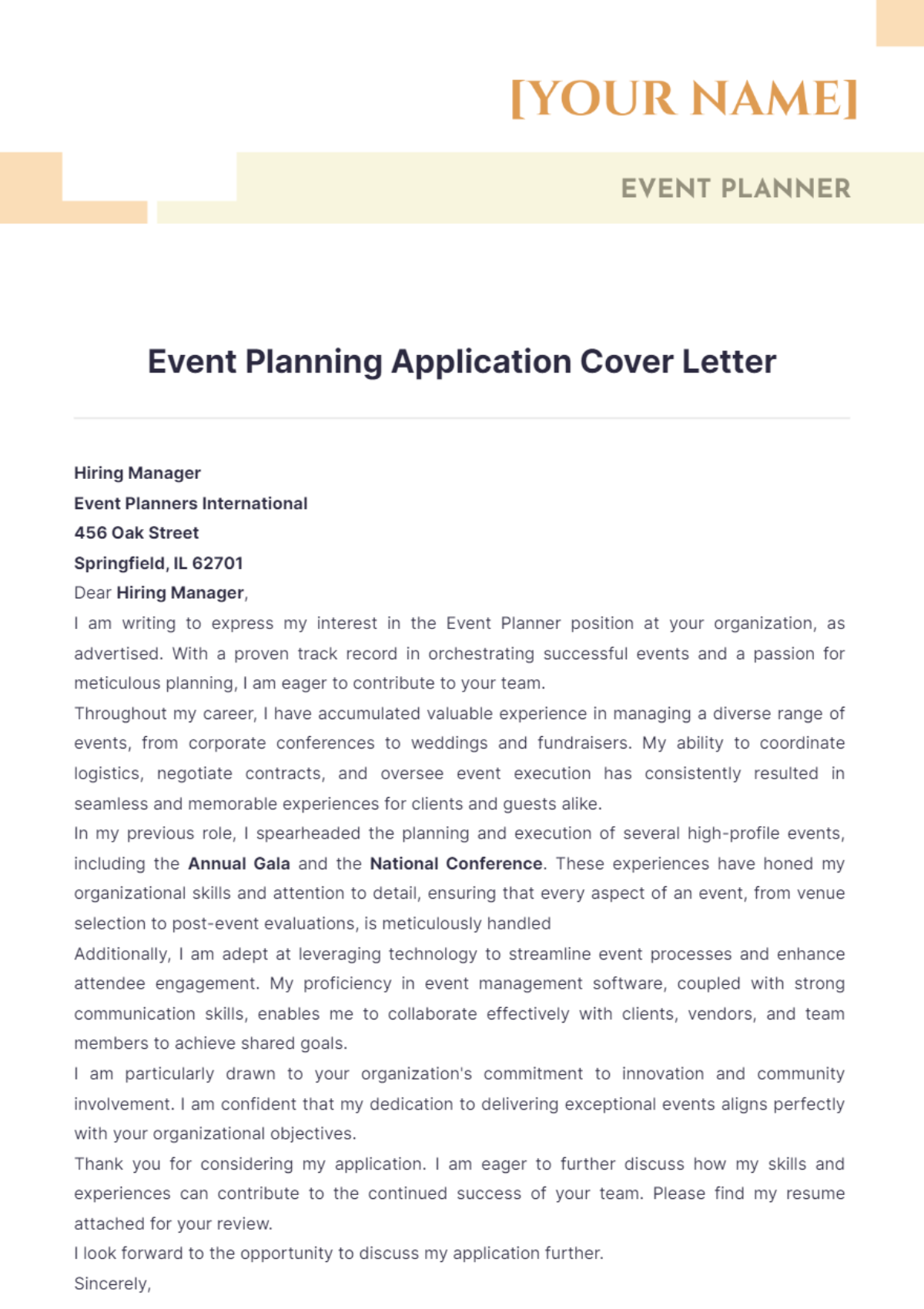 Event Planning Application Cover Letter - Edit Online & Download