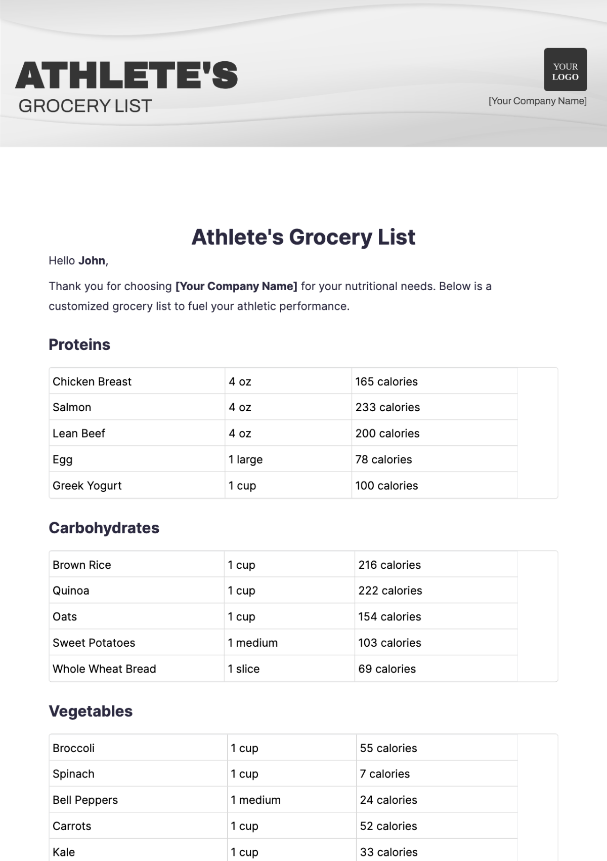 Athletes Grocery List Template - Edit Online & Download