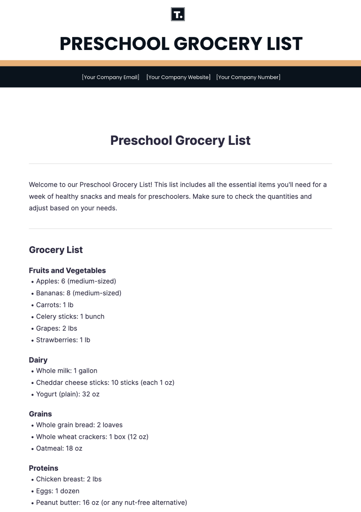 Preschool Grocery List Template - Edit Online & Download