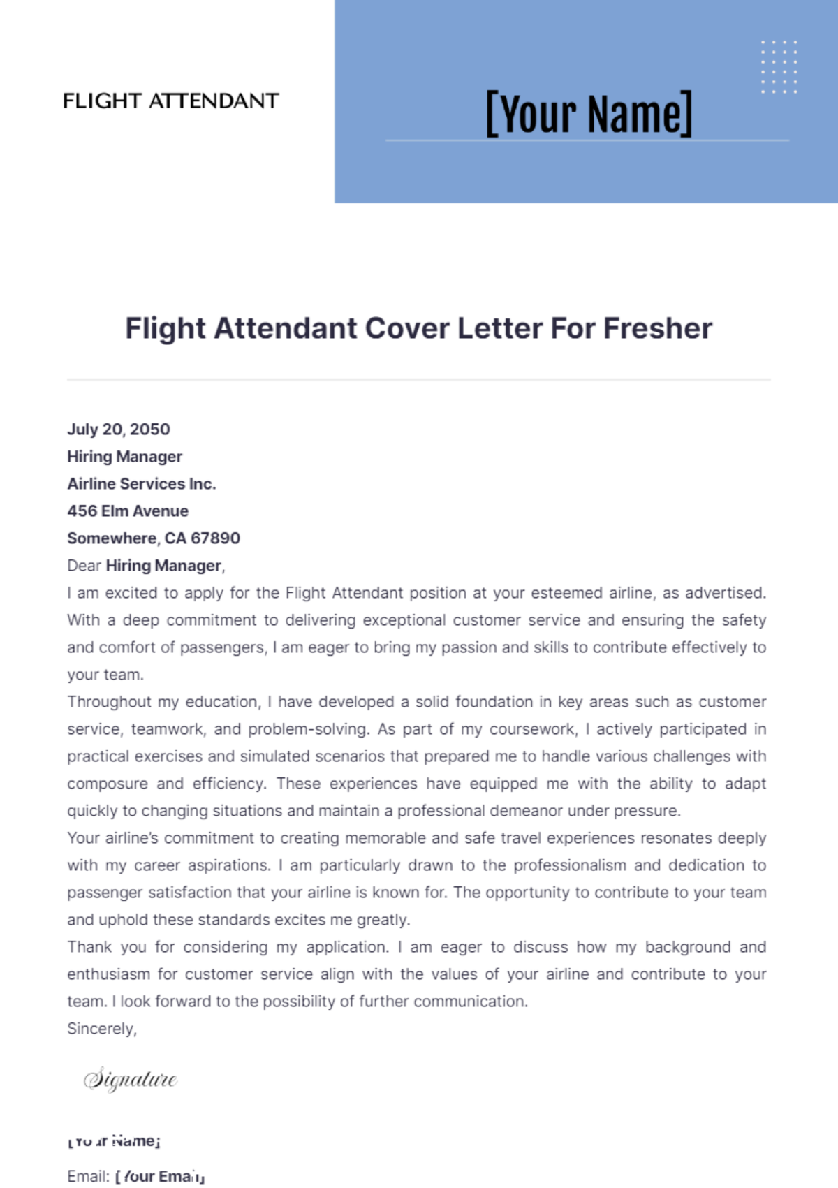 Flight Attendant Cover Letter For Fresher - Edit Online & Download