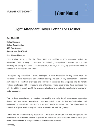 Free Flight Attendant Cover Letter For Fresher to Edit Online
