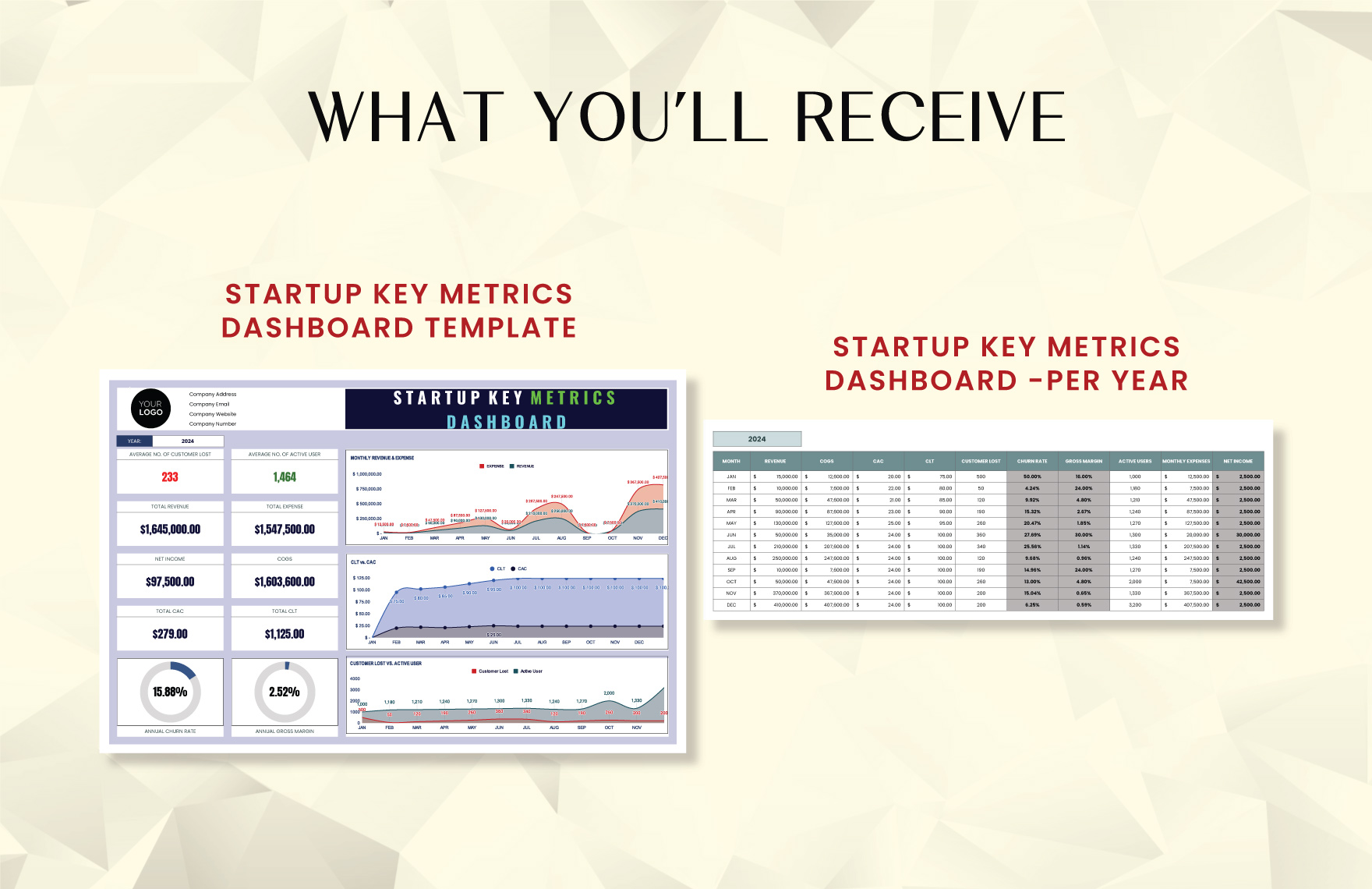 Startup Key Metrics Dashboard Template