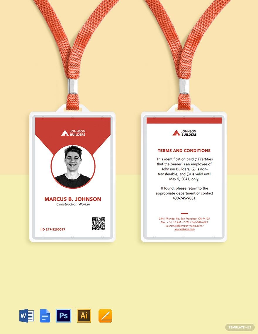Vertical Construction ID Card Template
