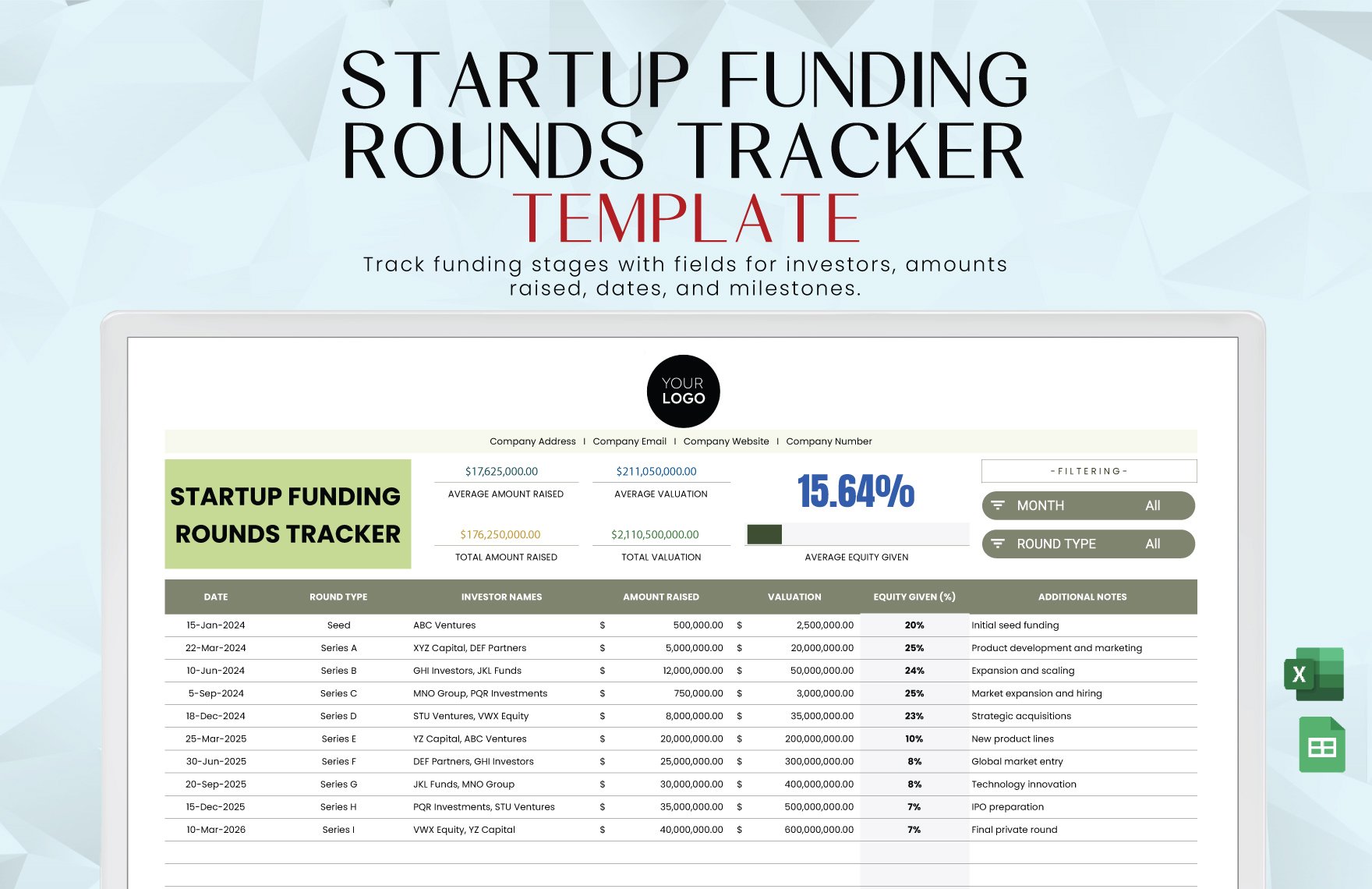 Startup Funding Rounds Tracker Template in Excel, Google Sheets