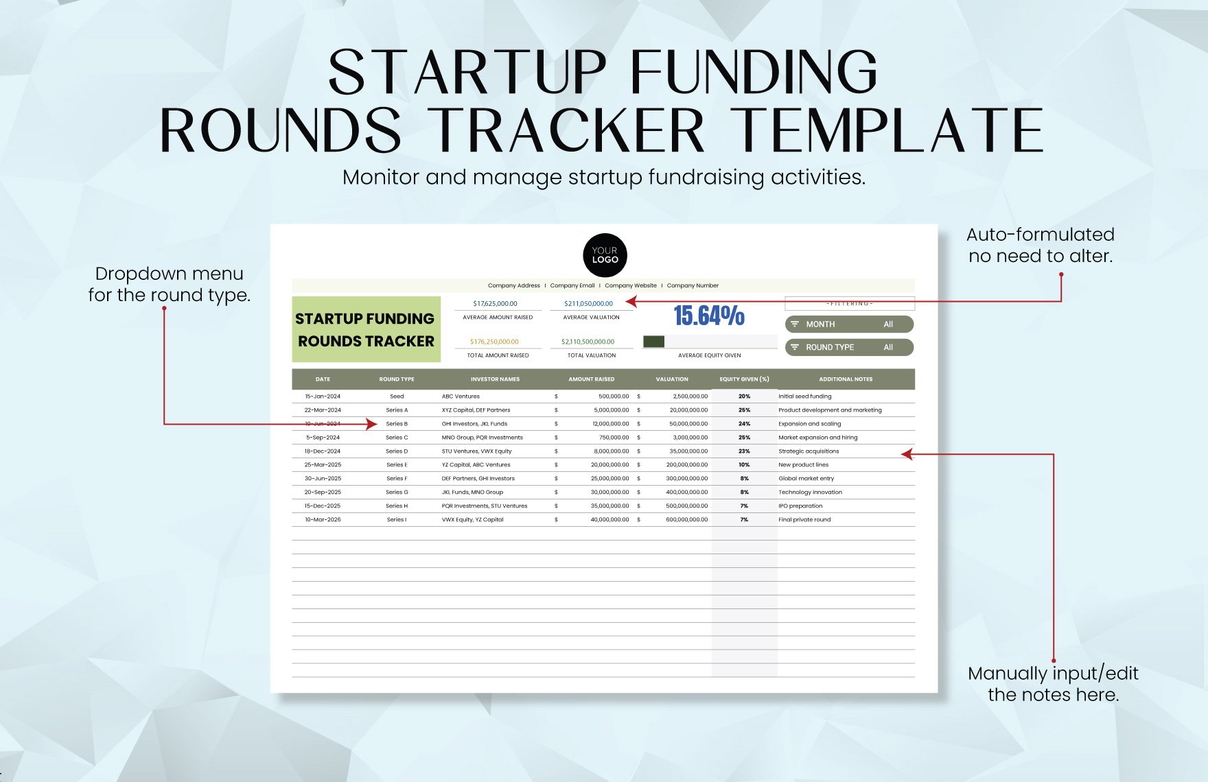 Startup Funding Rounds Tracker Template