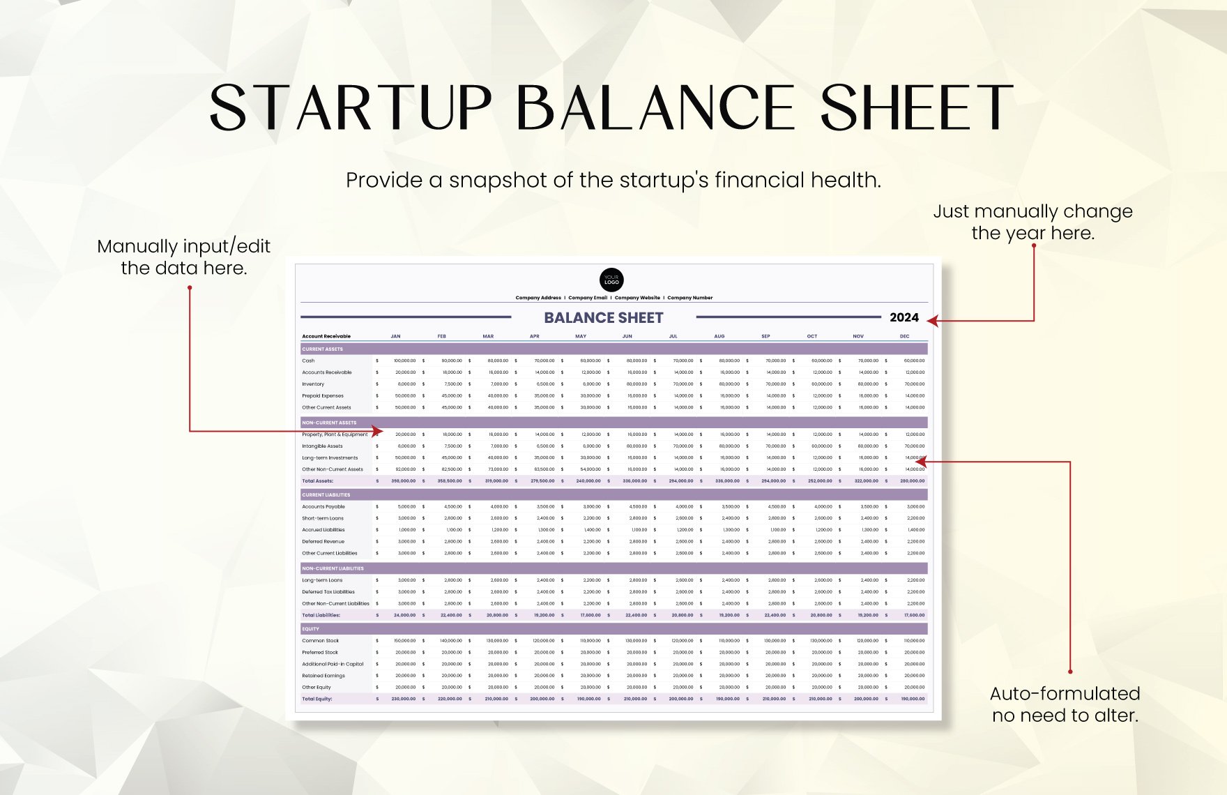 Startup Balance Sheet Template
