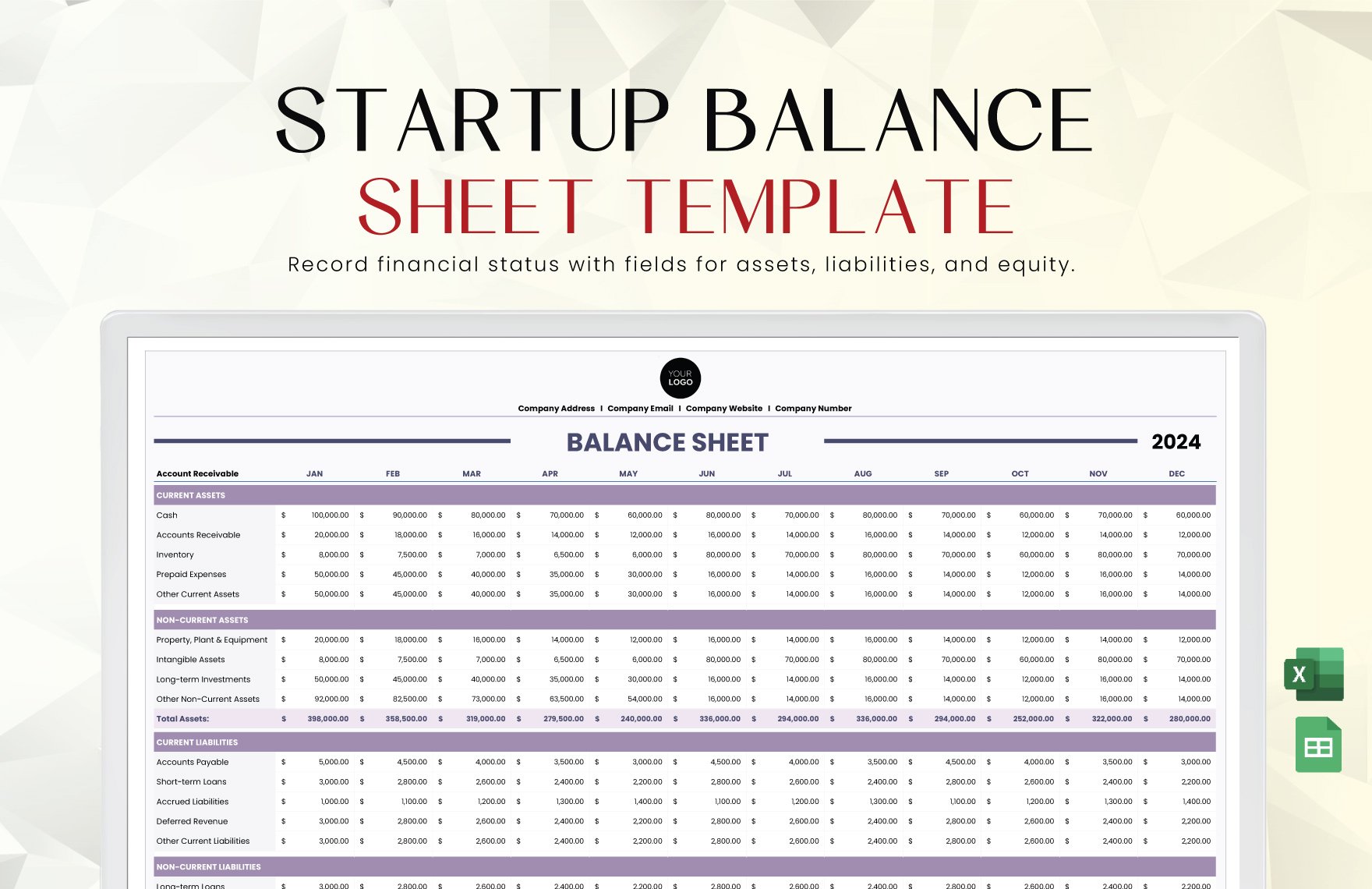 Startup Balance Sheet Template in Excel, Google Sheets