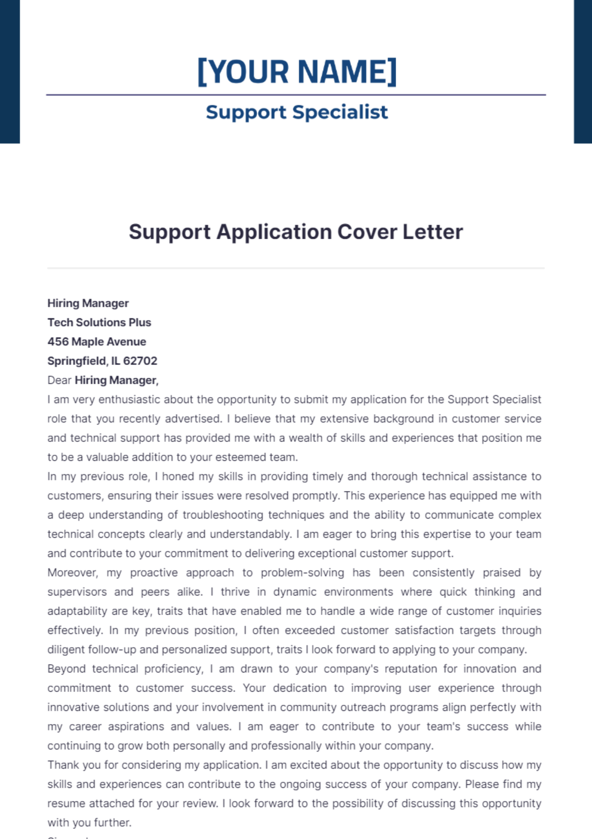 Support Application Cover Letter - Edit Online & Download