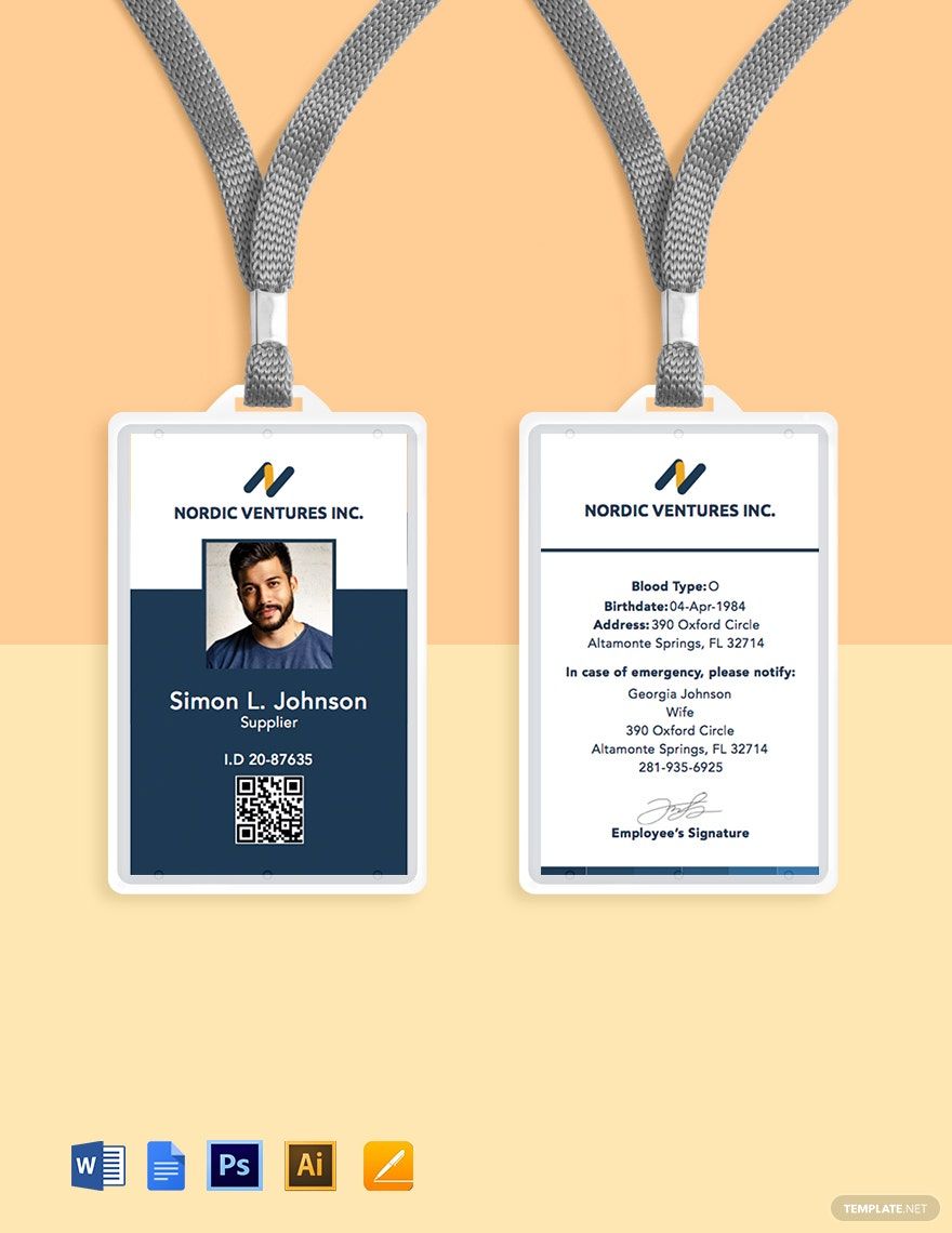 Supplier ID Card Template in Word, PDF, Illustrator, PSD, Apple Pages