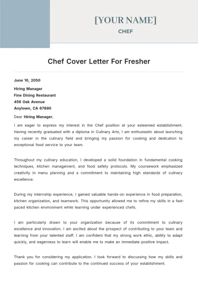 Free Chef Cover Letter For Fresher to Edit Online