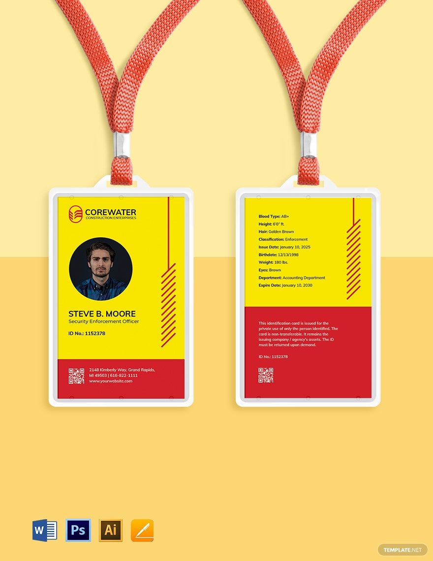 Construction Security ID Card Template