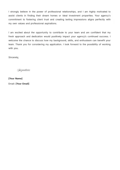 Free Real Estate Agent Cover Letter For Fresher to Edit Online
