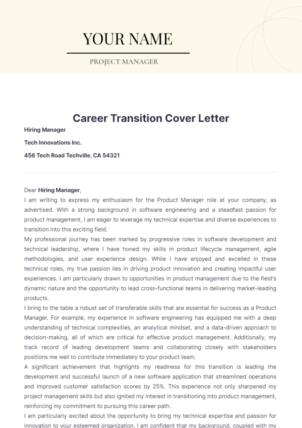 Career Transition Cover Letter - Edit Online & Download