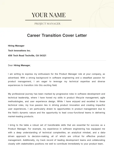 Free Career Transition Cover Letter to Edit Online