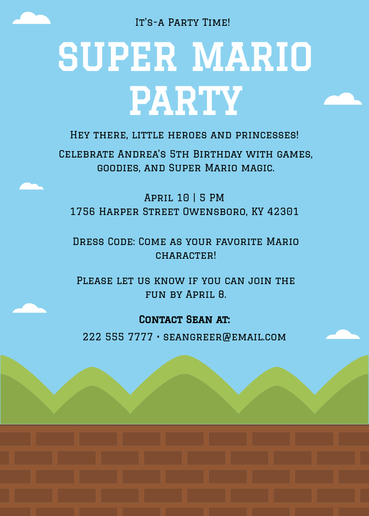 Super Mario Kids Party Invitation