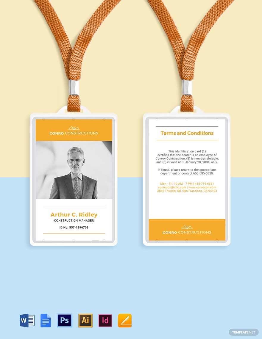 Construction Company ID Card Template