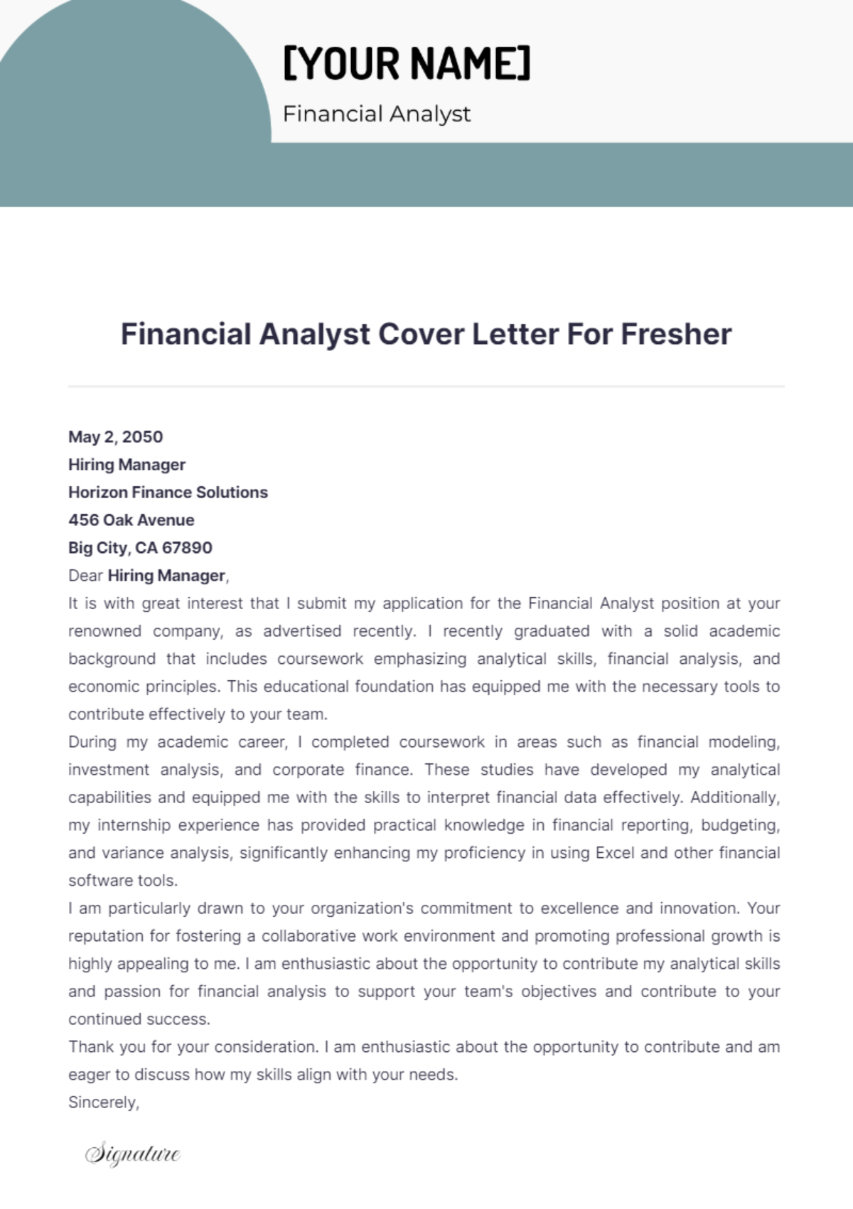 Financial Analyst Cover Letter For Fresher - Edit Online & Download