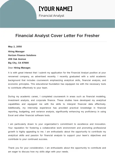 Free Financial Analyst Cover Letter For Fresher to Edit Online