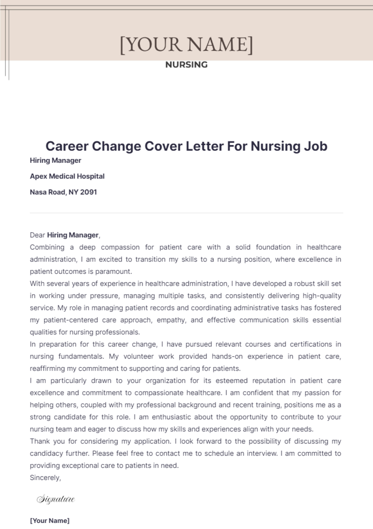 Career Change Cover Letter For Nursing Job - Edit Online & Download