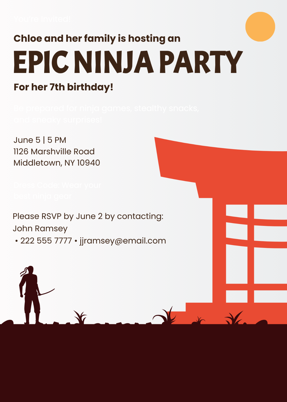 Ninja Kids Party Invitation